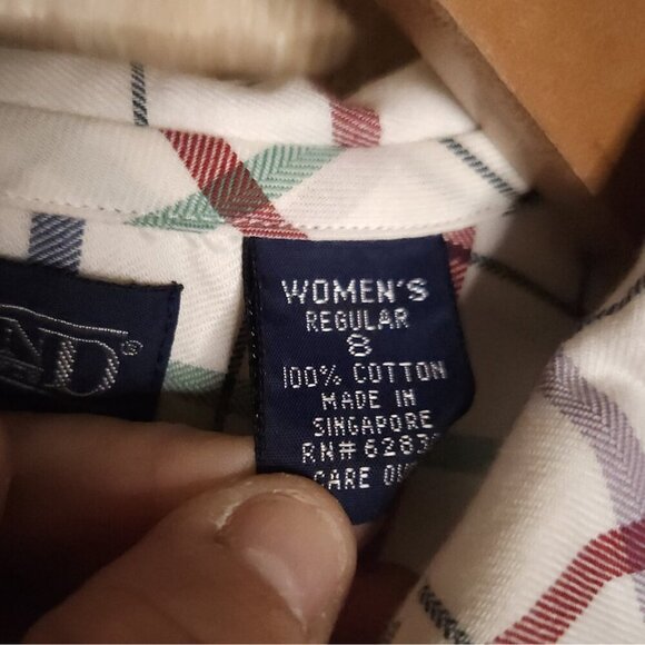 Lands' End Womens White Plaid Button Down 8 - Picture 7 of 8
